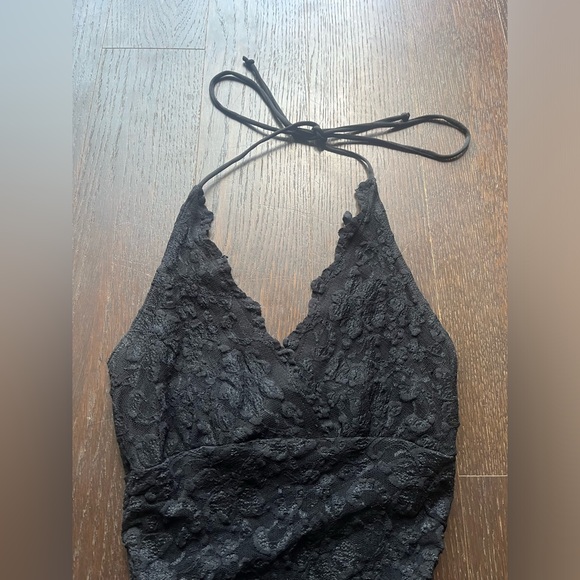 Vintage Black lace halter tie-up asymmetrical evening dress XS - Picture 5 of 15